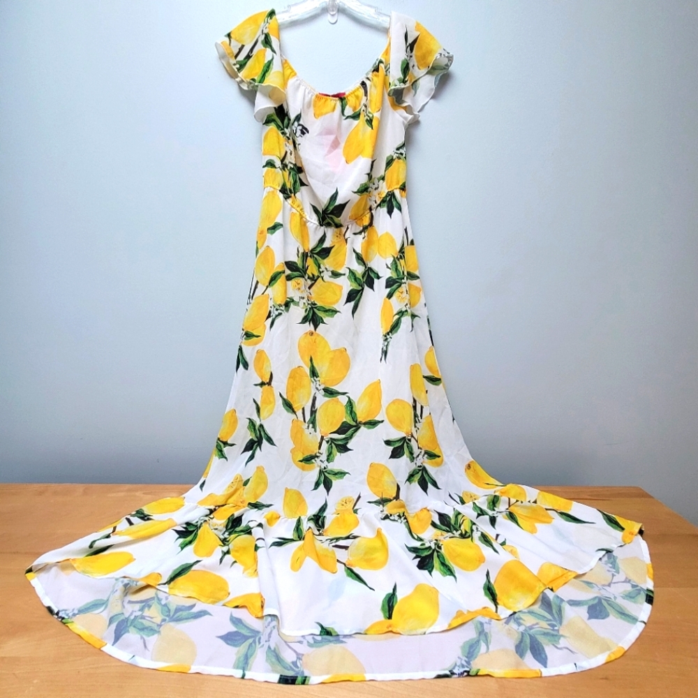 RUIYIQE | Sheer Lemon Patterned Maxi Dress, Sz. S